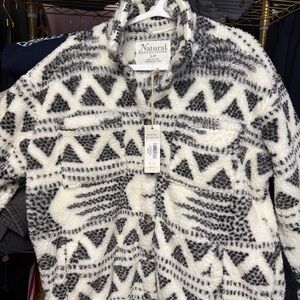 by & by Black and White Patterned Fleece Jacket